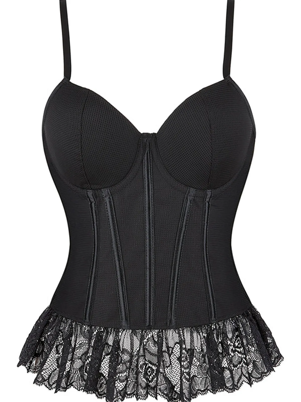 Sale Retro Stage 1970s Steampunk Lace Patchwork Strap Corset Black