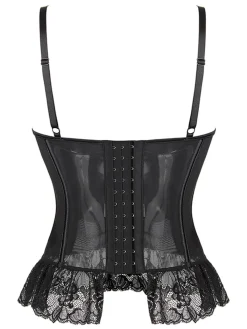 Sale Retro Stage 1970s Steampunk Lace Patchwork Strap Corset Black
