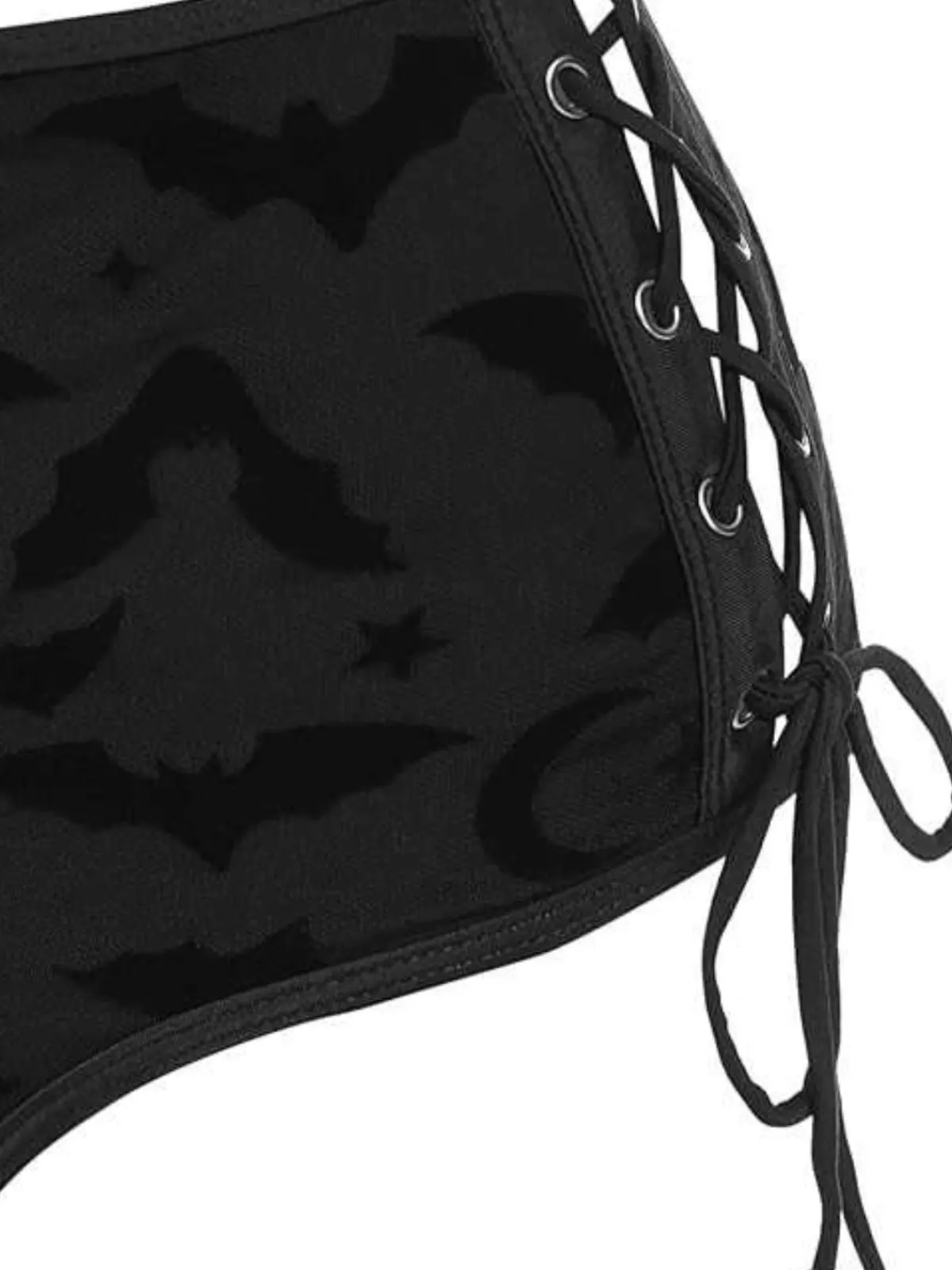 Sale Retro Stage 1980s Strap Bat Mesh Gothic Bikini Set Black