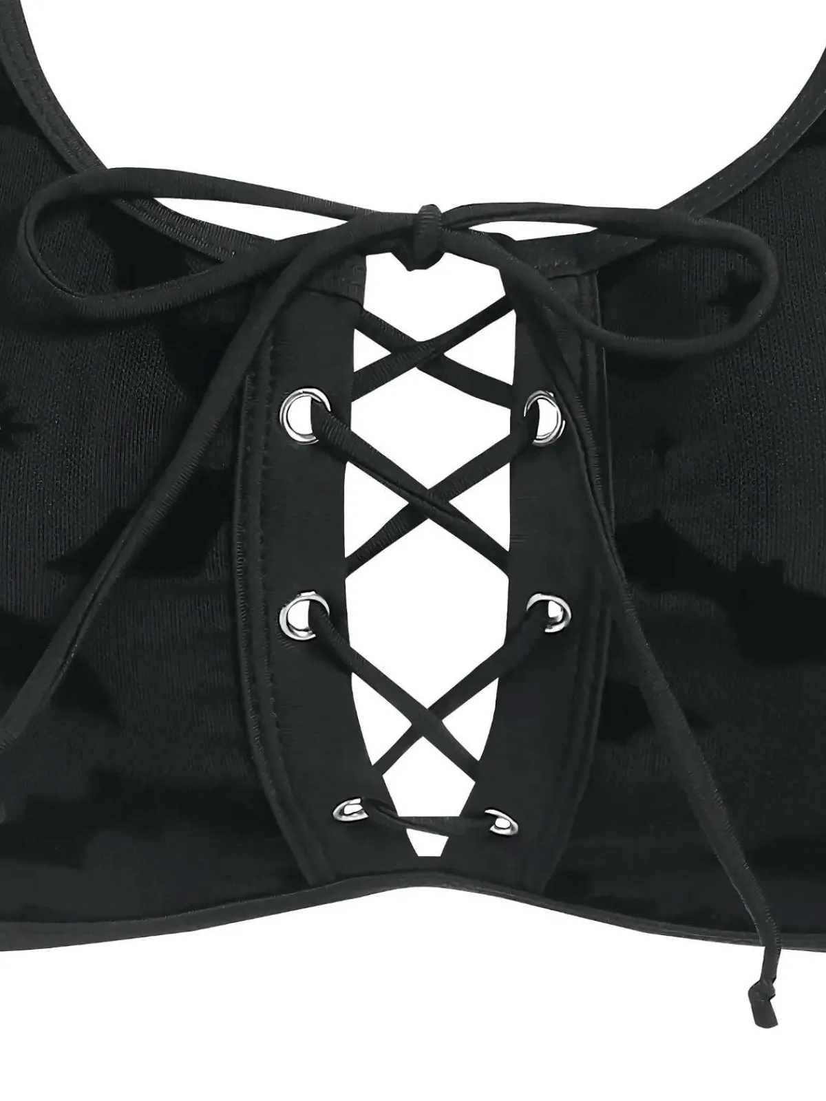 Sale Retro Stage 1980s Strap Bat Mesh Gothic Bikini Set Black