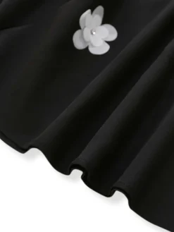 Best Retro Stage 1950s Strap 3D Daisy Solid Dress Black
