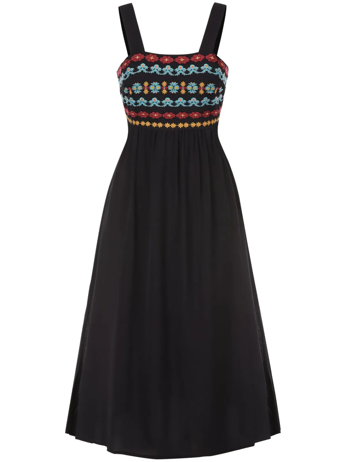 Best Retro Stage 1940s Strap Embroidered Floral Maxi Dress Black