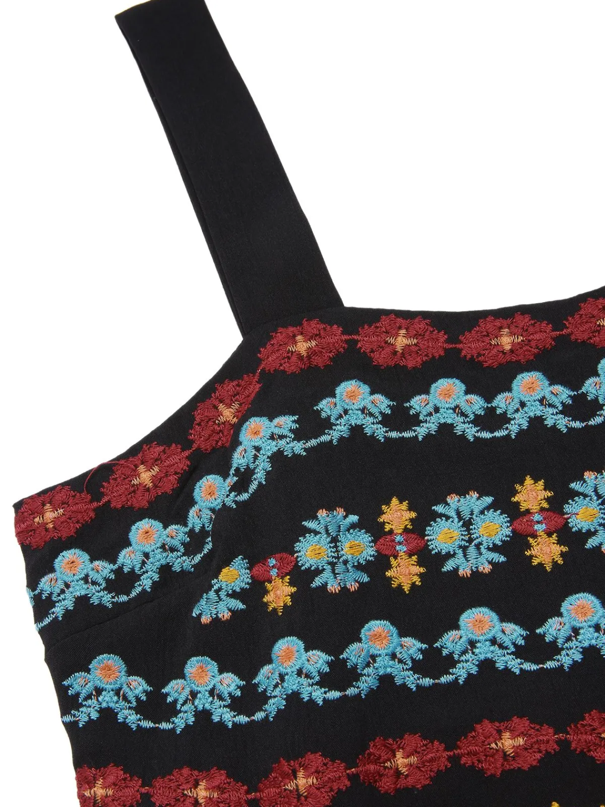 Best Retro Stage 1940s Strap Embroidered Floral Maxi Dress Black