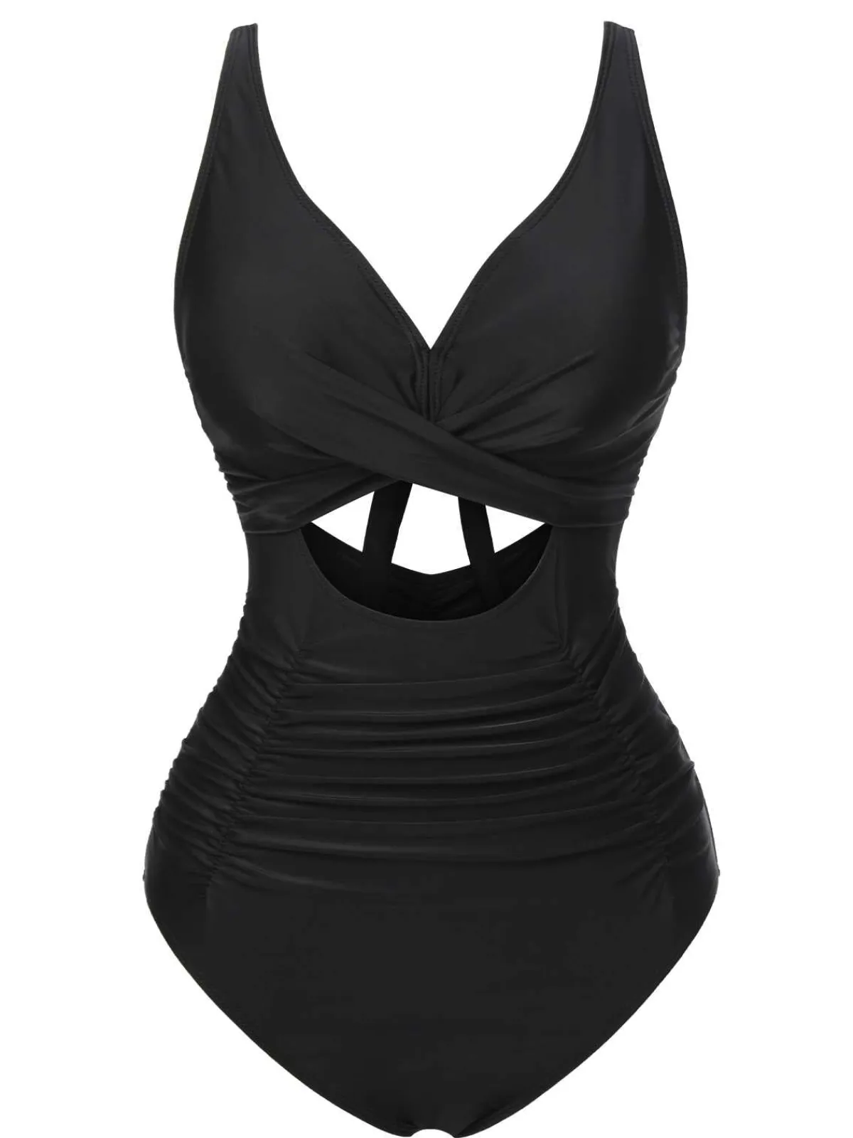 Fashion Retro Stage 1950s Strap Hollow One-Piece Swimsuit Black