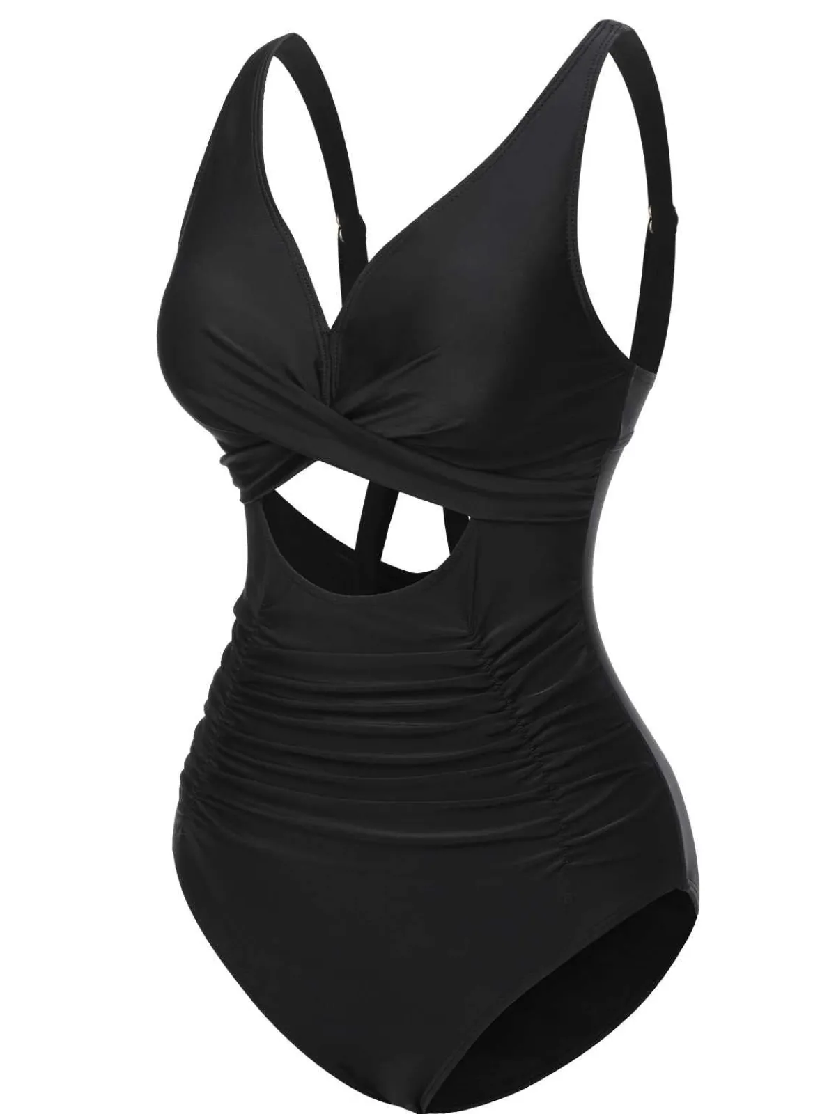 Fashion Retro Stage 1950s Strap Hollow One-Piece Swimsuit Black