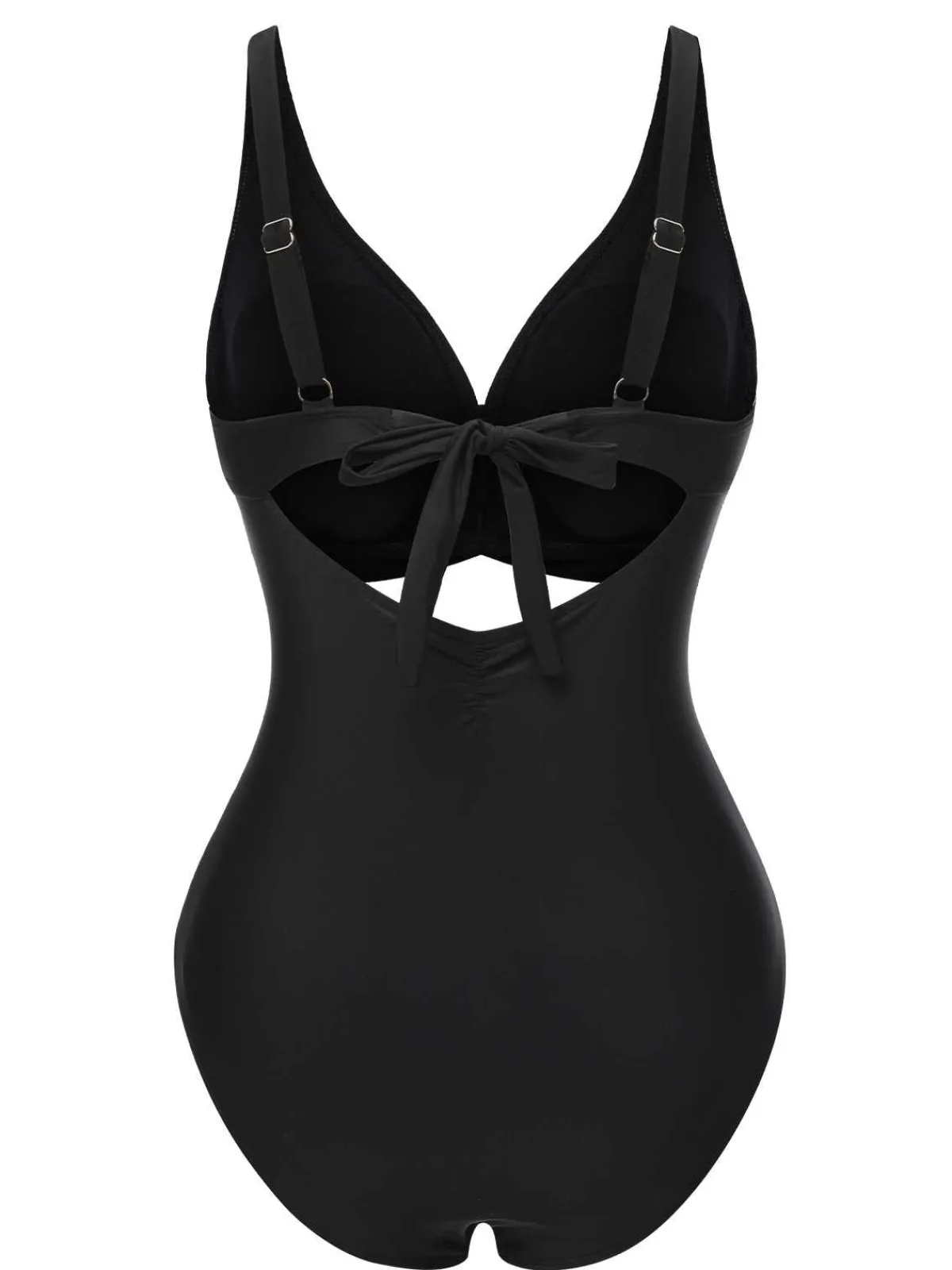 Fashion Retro Stage 1950s Strap Hollow One-Piece Swimsuit Black