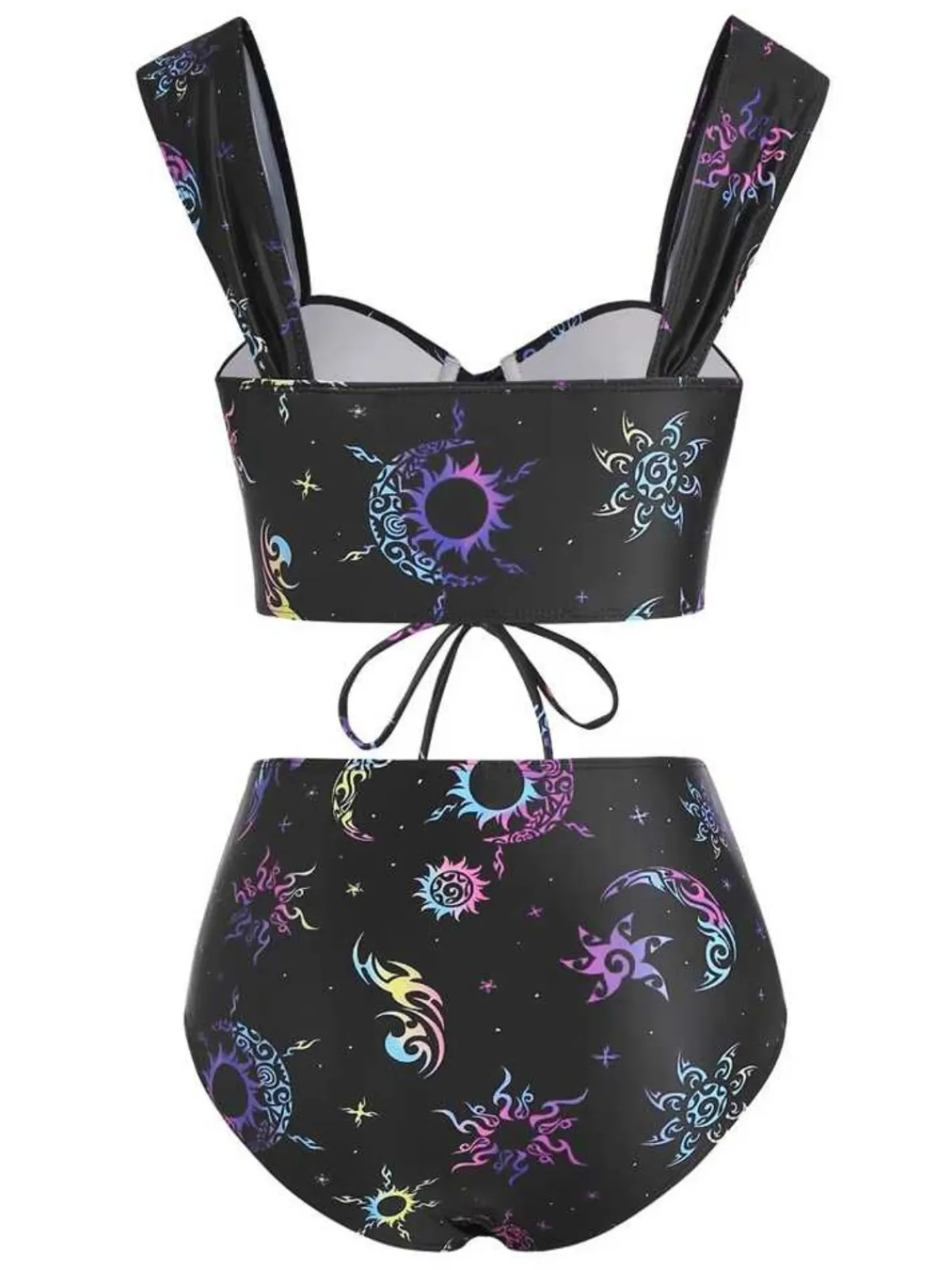 Discount Retro Stage 1980s Strap Neon Nebula Print Gothic Bikini Black