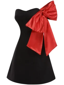 Discount Retro Stage 1960s Strapless Bow A-Line Dress Black