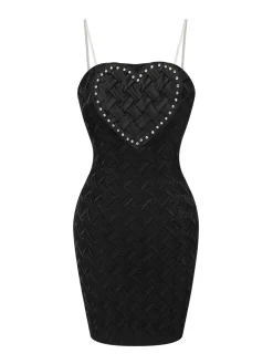 New Retro Stage 1960s Strapless Woven Heart Dress Black