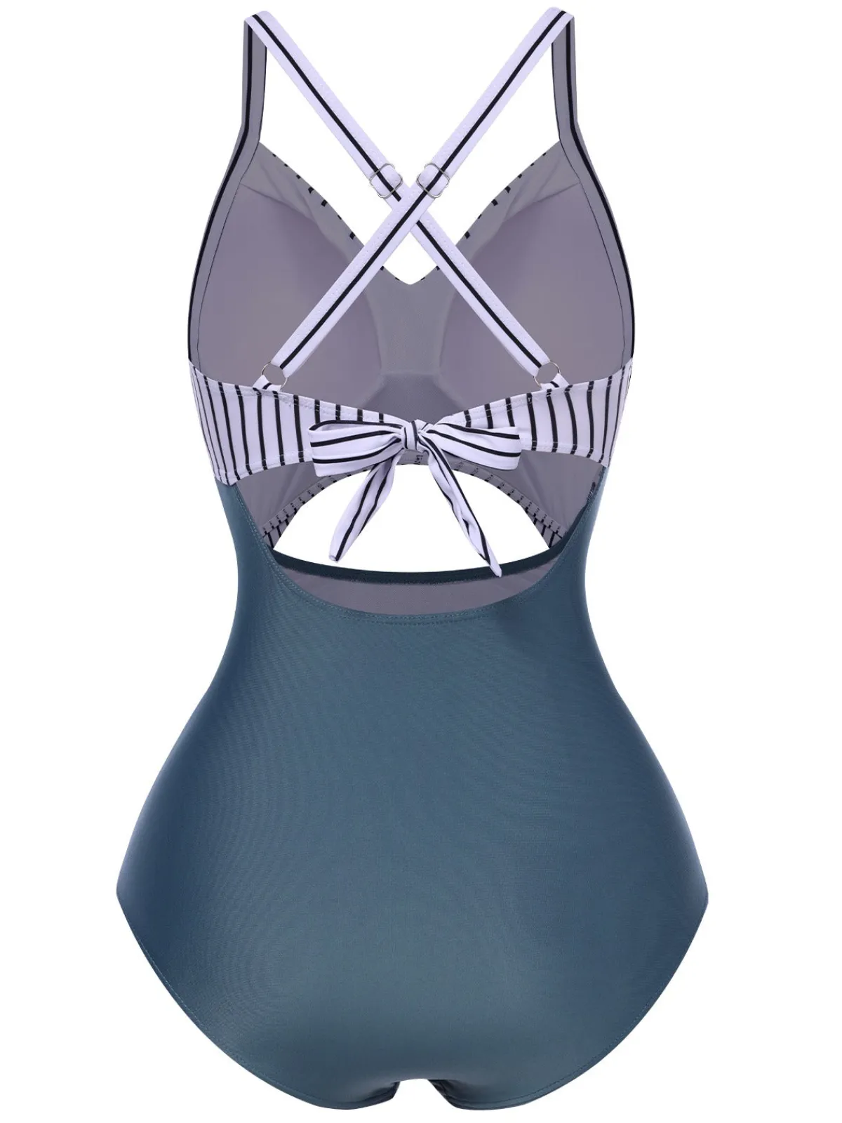 Best Retro Stage Black 1940s Stripe Patchwork Hollow One-Piece Swimsuit