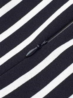Fashion Retro Stage 1960s Striped Patchwork Lapel Pencil Dress Black
