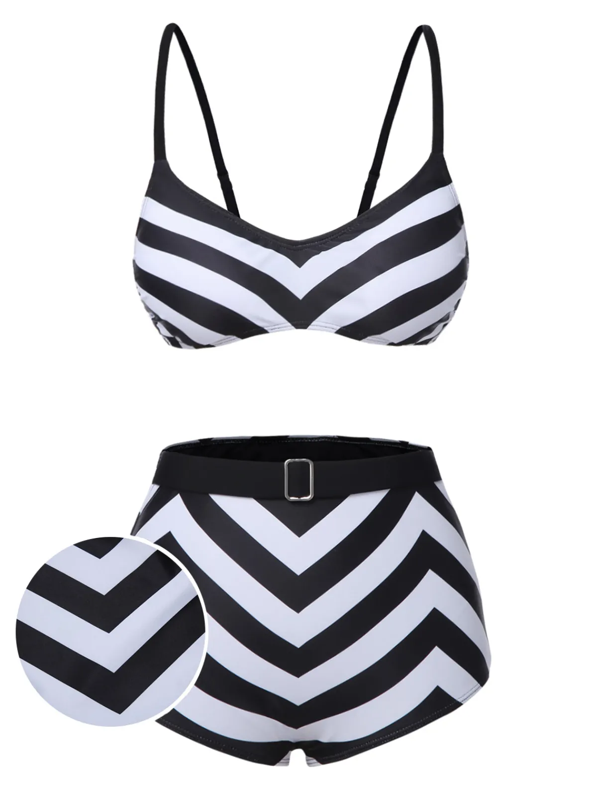 Clearance Retro Stage 1950s Striped Spaghetti Strap Swimsuit Black
