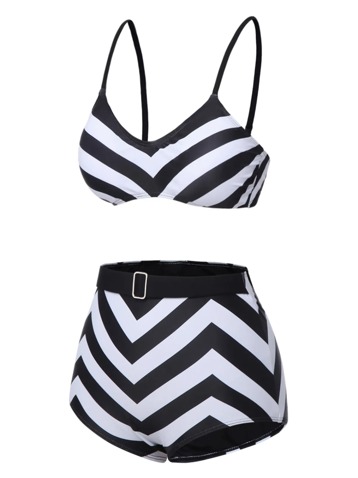 Clearance Retro Stage 1950s Striped Spaghetti Strap Swimsuit Black