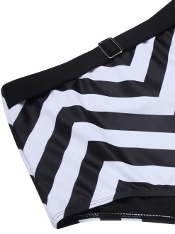 Clearance Retro Stage 1950s Striped Spaghetti Strap Swimsuit Black