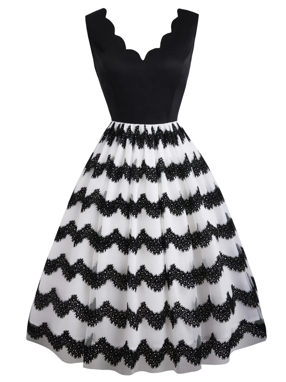 Outlet Retro Stage 1950s Striped Swing Dress Black