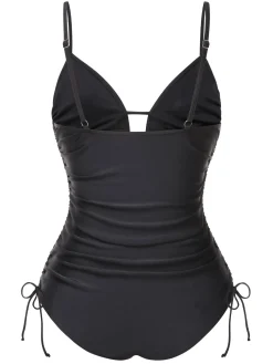 Clearance Retro Stage 1970s Tassel Embroidered Strappy Swimsuit Black