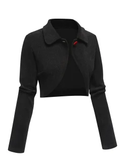 Discount Retro Stage 1950s Textured Knitted Crop Jacket Black