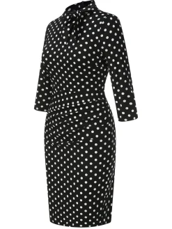 Outlet Retro Stage 1960s Tie Neck Polka Dots Dress Black