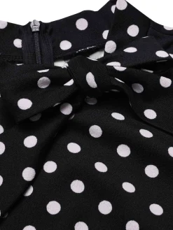 Outlet Retro Stage 1960s Tie Neck Polka Dots Dress Black