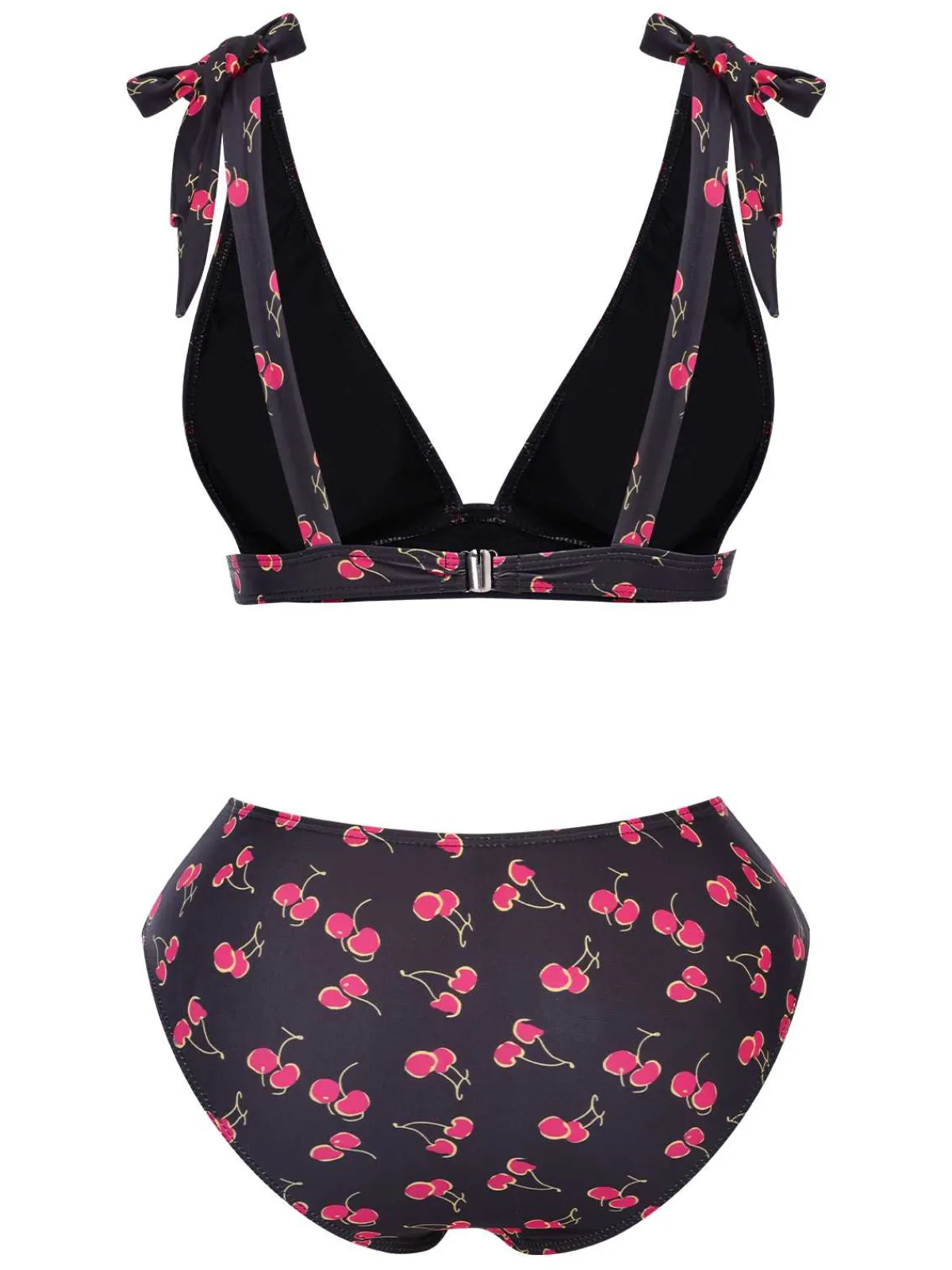 Outlet Retro Stage 1960s Tie Strap Cherry Swimsuit Black