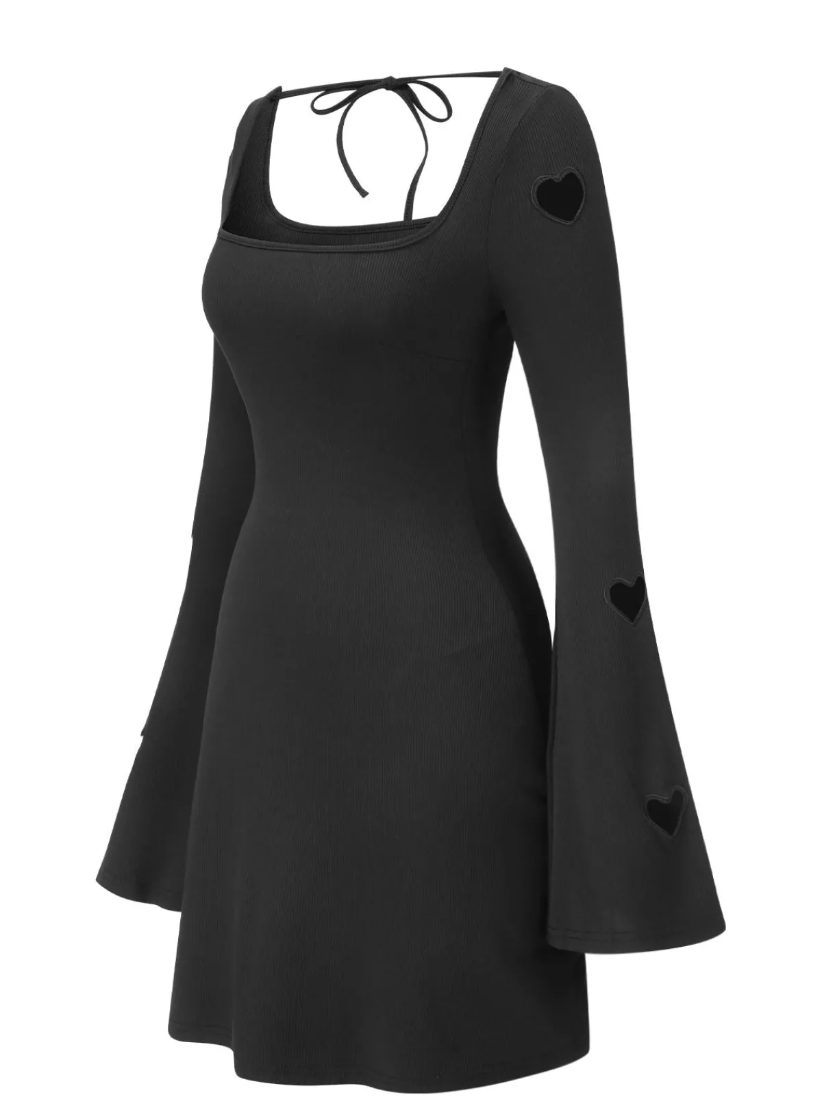 Discount Retro Stage 1960s Trumpet Sleeve Hollow Heart Dress Black
