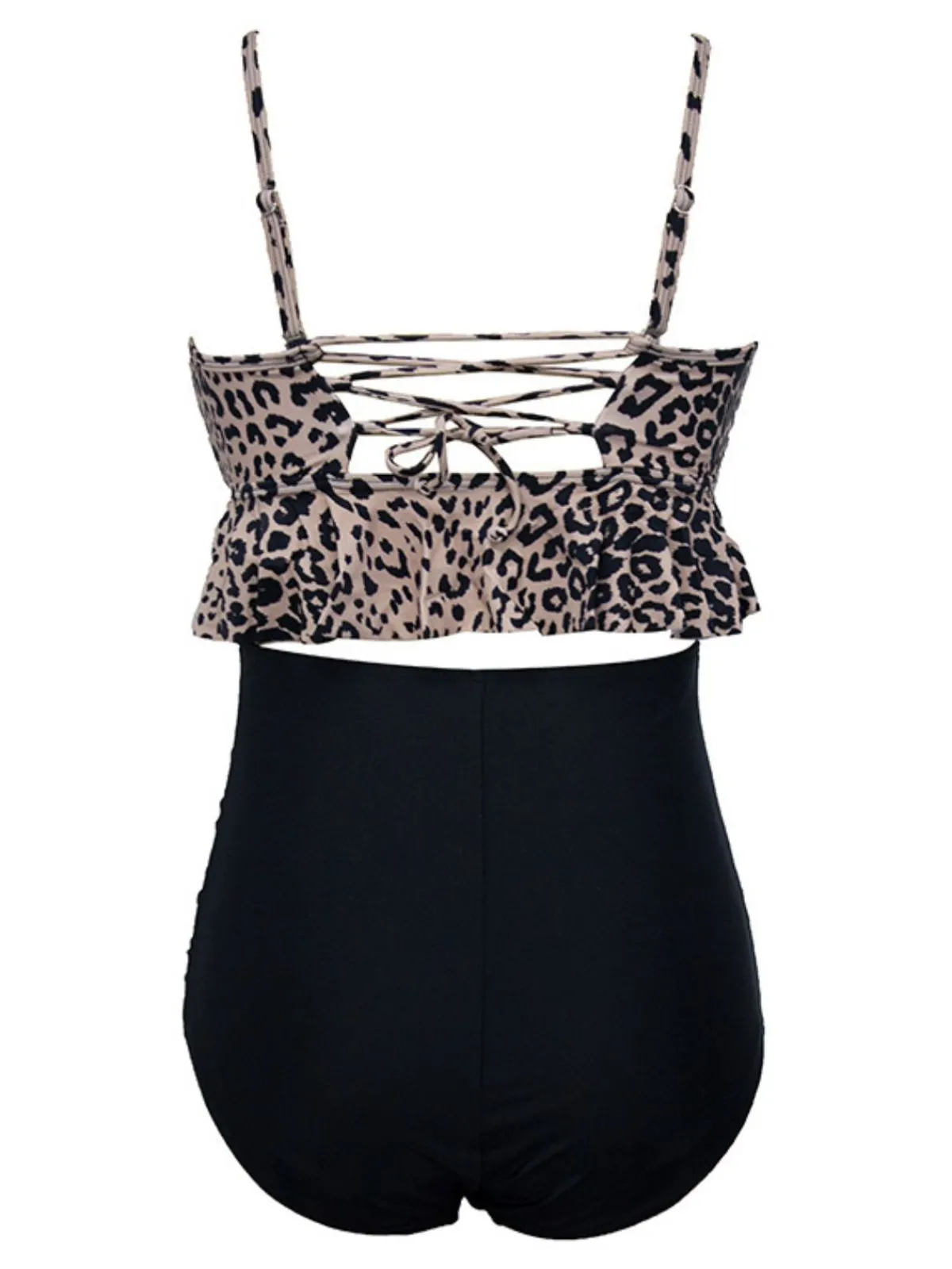 Fashion Retro Stage Black 1970s Tummy Control Striped Ruffled Tankini Set