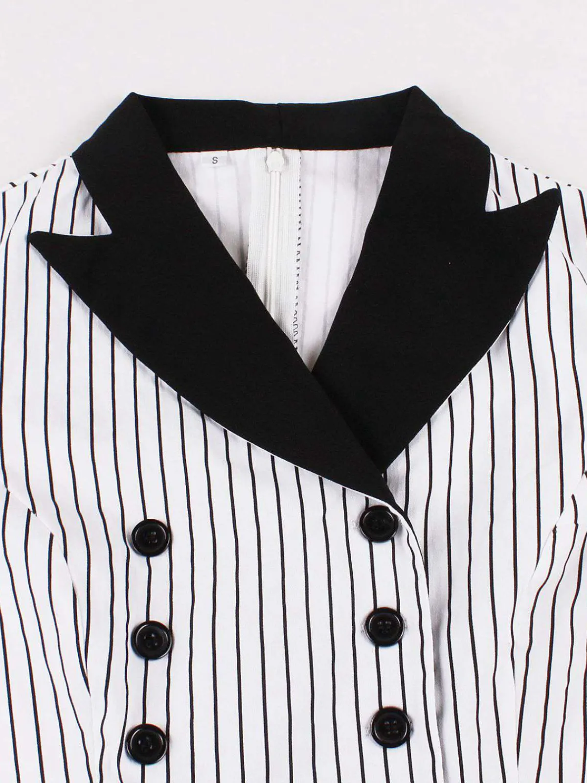 Outlet Retro Stage 1950s Vertical Stripe Patchwork Lapel Dress Black