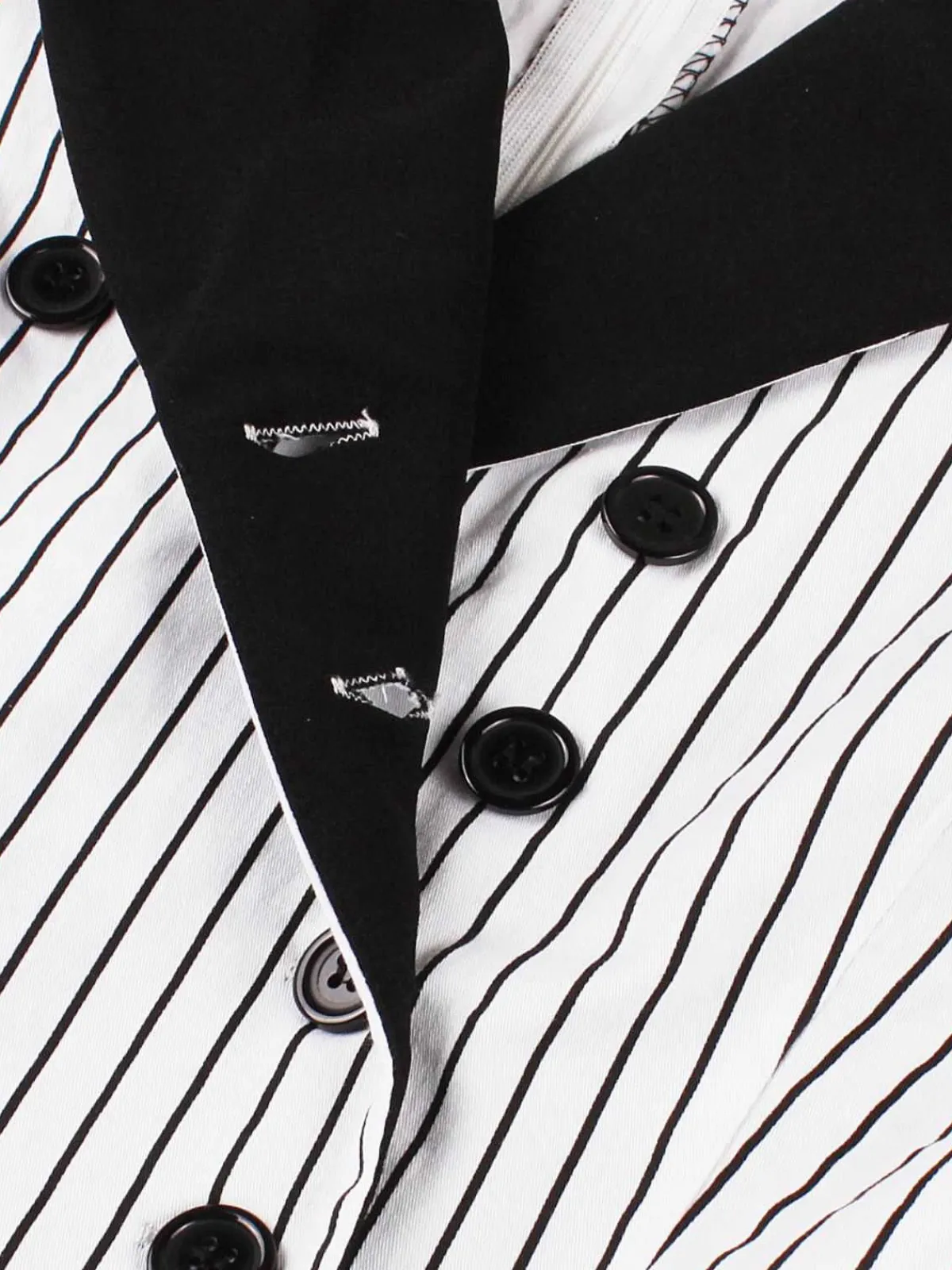 Outlet Retro Stage 1950s Vertical Stripe Patchwork Lapel Dress Black