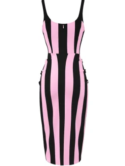 New Retro Stage Black 1960s Vertical Stripe Straps Pencil Dress
