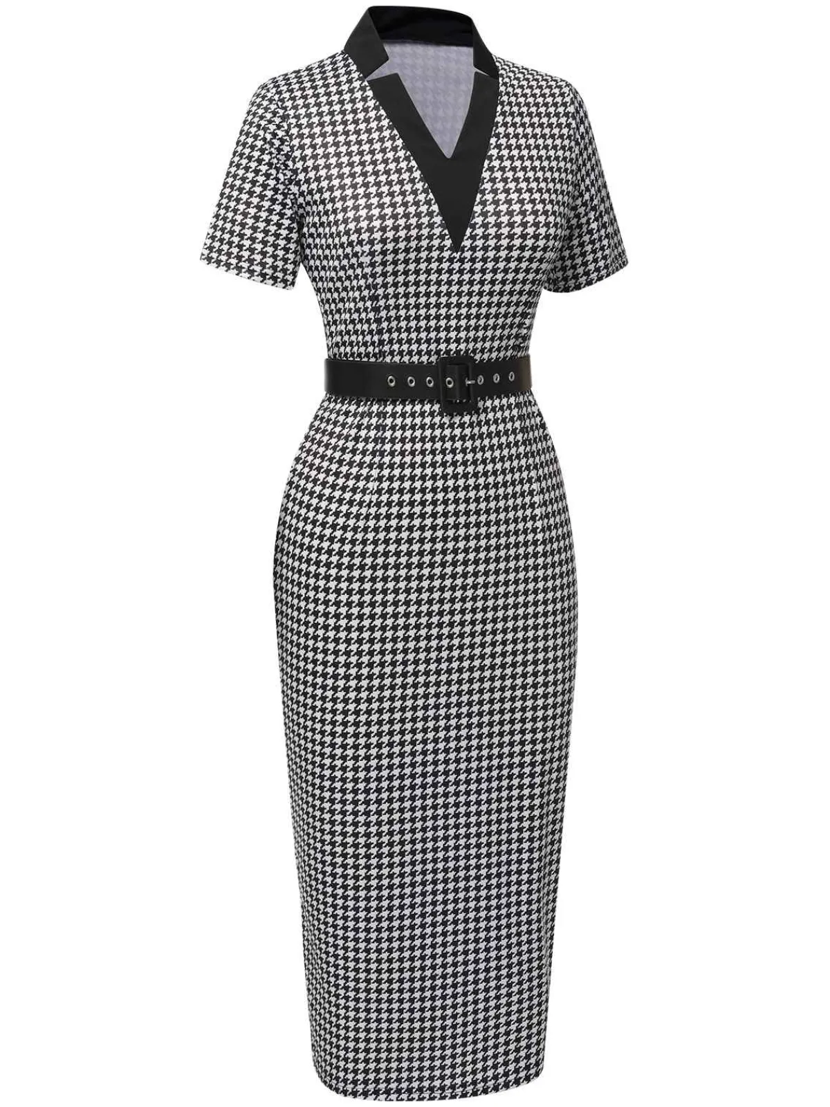 Best Retro Stage Black 1960s V-Neck Belted Pencil Dress