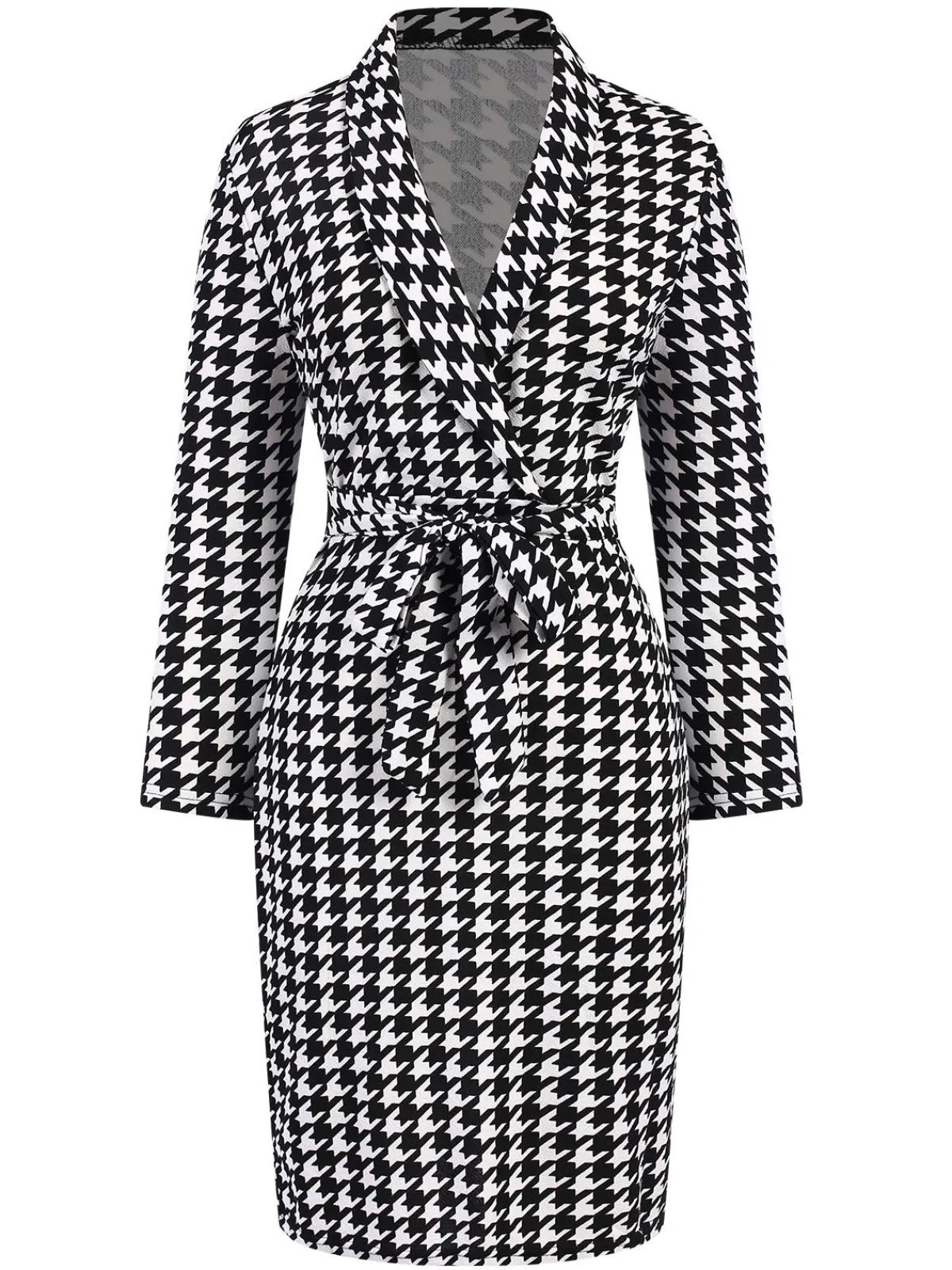 Outlet Retro Stage 1980s V-Neck Bow Houndstooth Dress Black