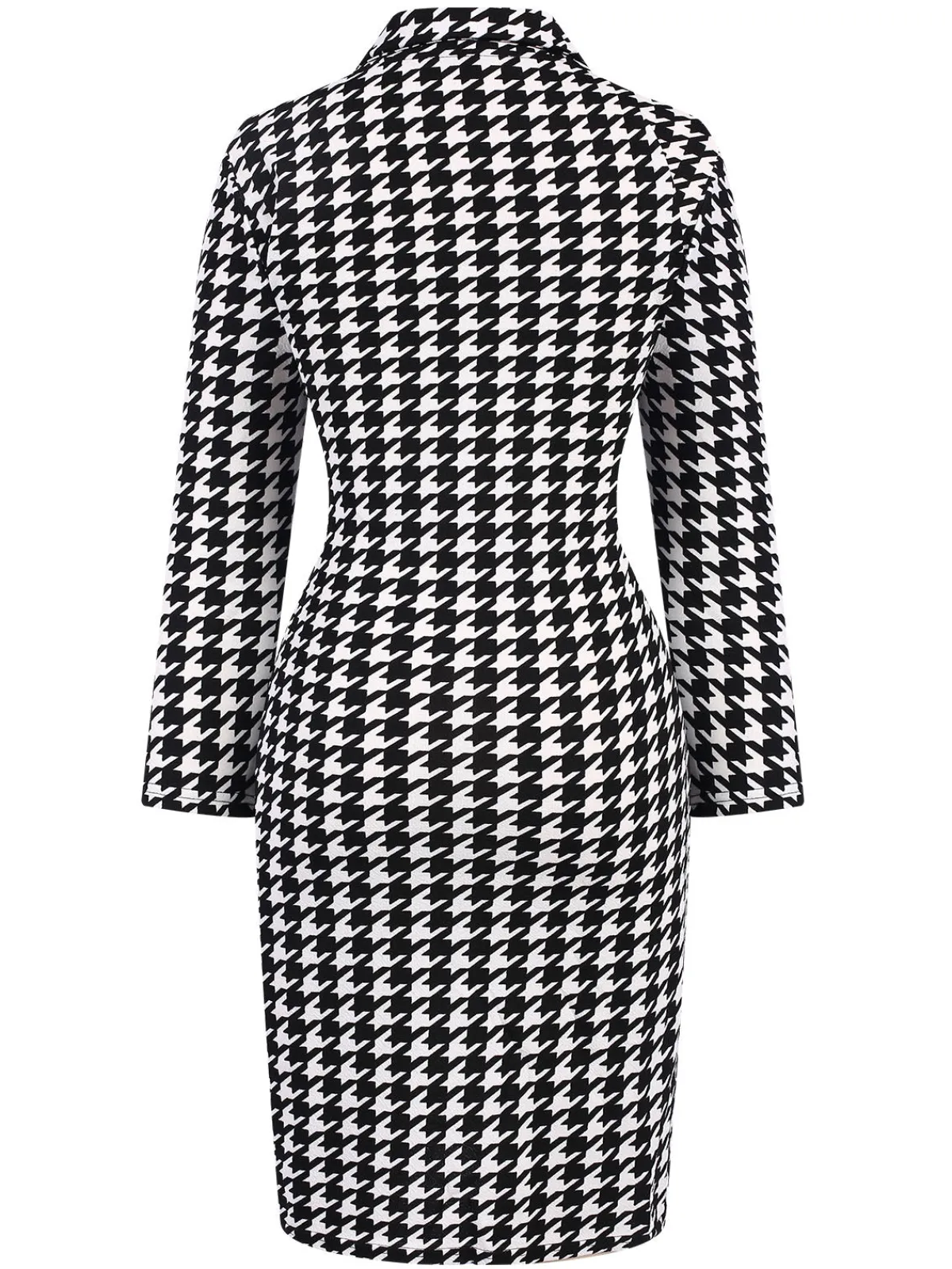 Outlet Retro Stage 1980s V-Neck Bow Houndstooth Dress Black