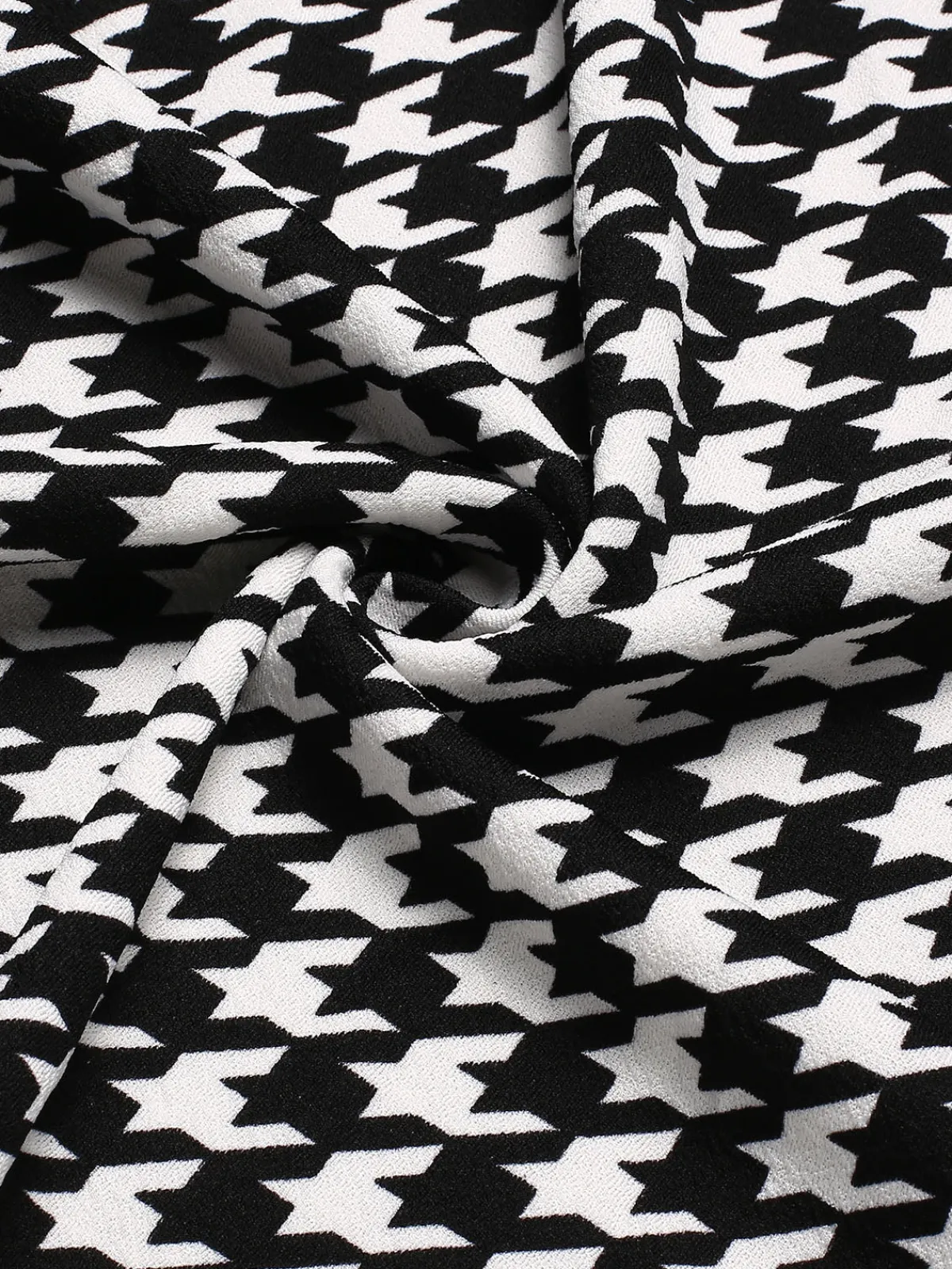 Outlet Retro Stage 1980s V-Neck Bow Houndstooth Dress Black