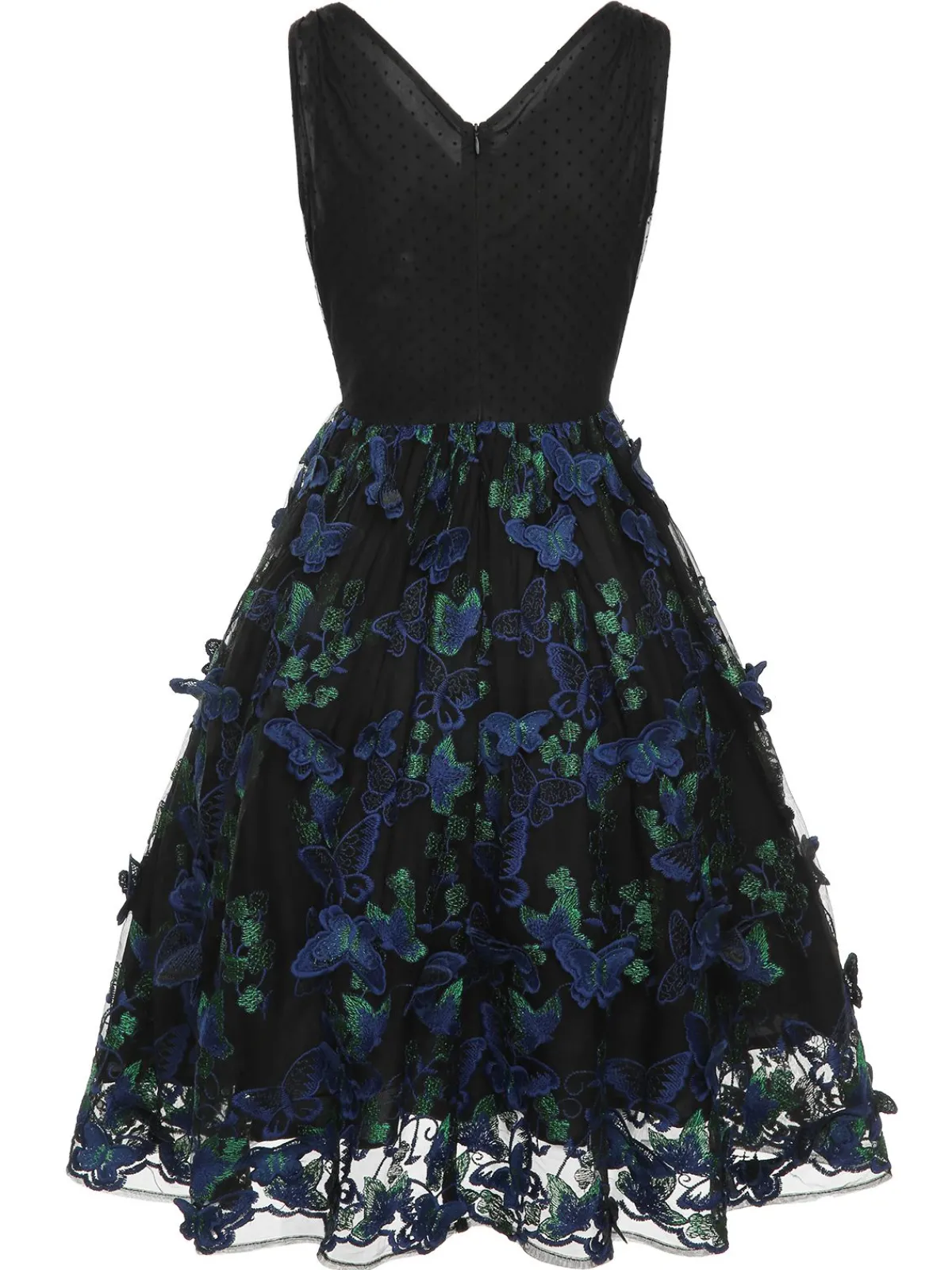 Sale Retro Stage 1950s V-Neck 3D Butterfly Mesh Dress Black