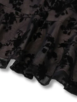 Sale Retro Stage 1960s V-Neck Floral Lace Bodycon Dress Black