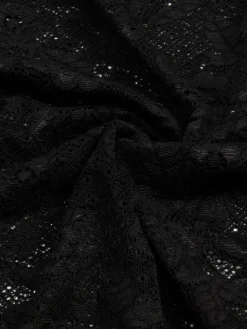 Clearance Retro Stage 1980s V-Neck Floral Lace Hooded Dress Black
