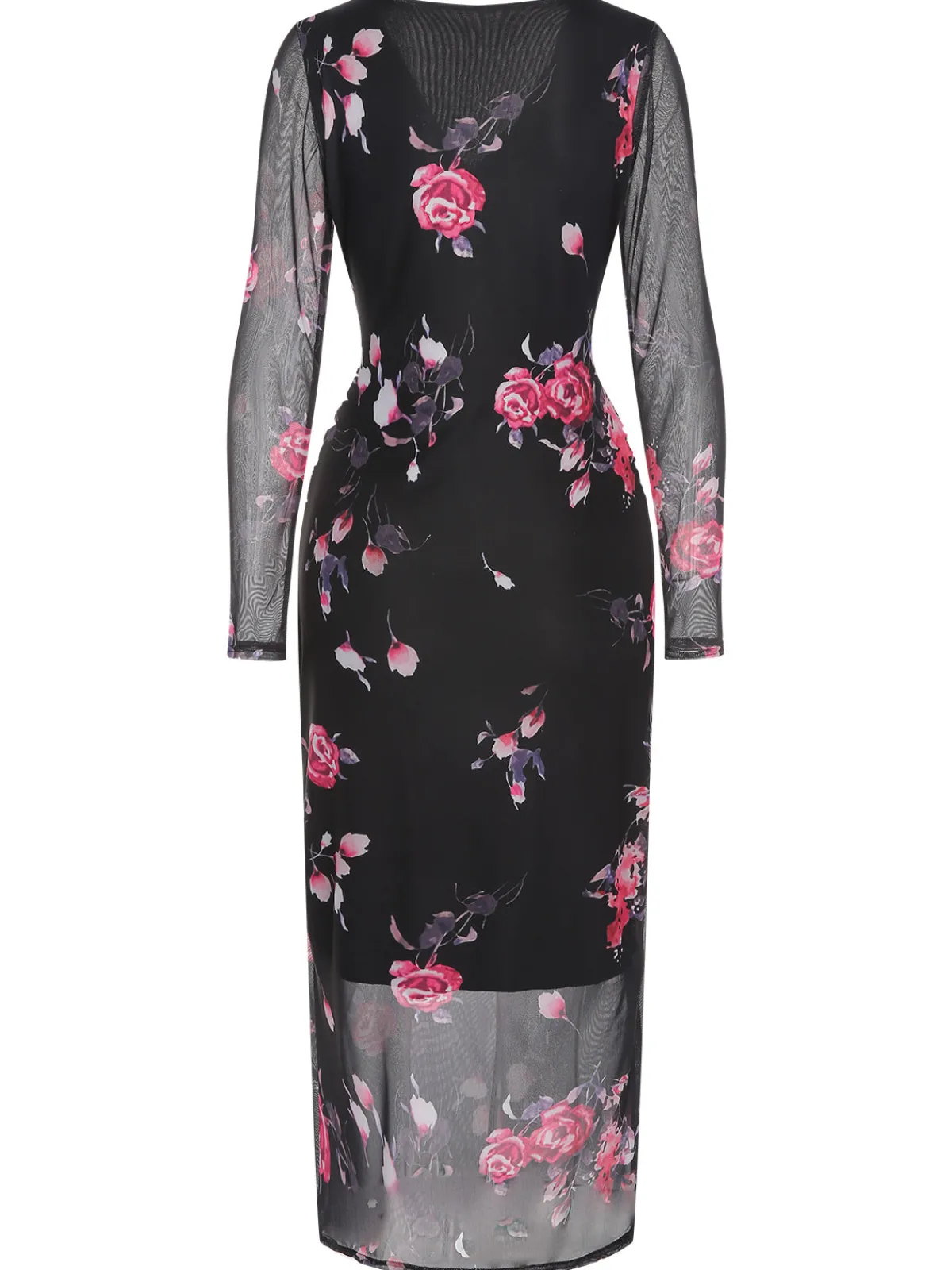 Hot Retro Stage 1960s V-Neck Floral Mesh Dress Black