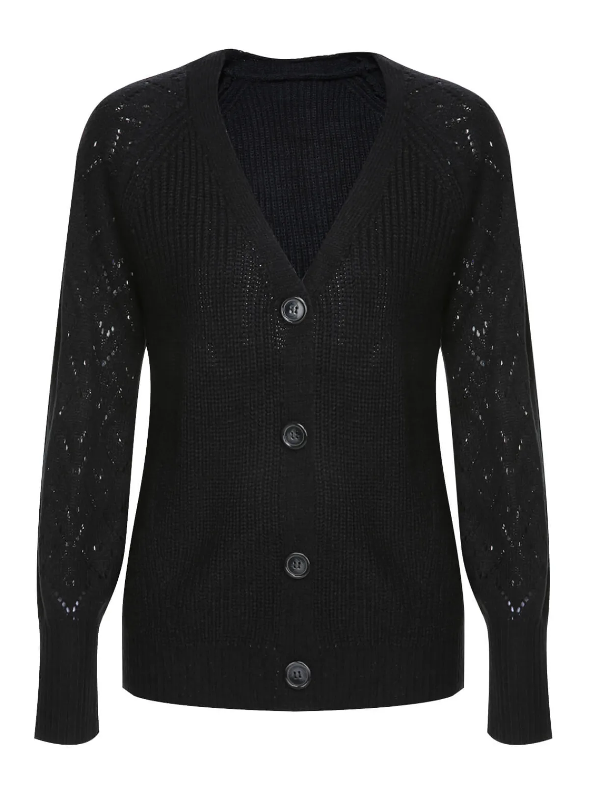 Best Retro Stage 1940s V-Neck Knitted Button Sweater Black