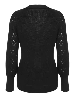 Best Retro Stage 1940s V-Neck Knitted Button Sweater Black