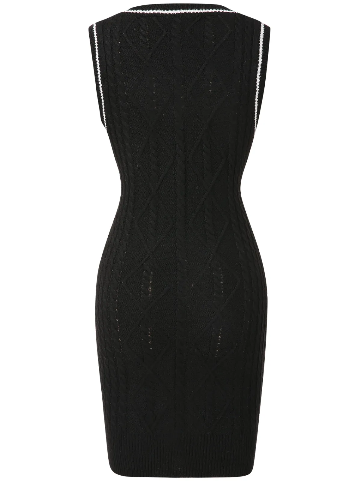 New Retro Stage 1960s V-Neck Knitted Sleeveless Dress Black