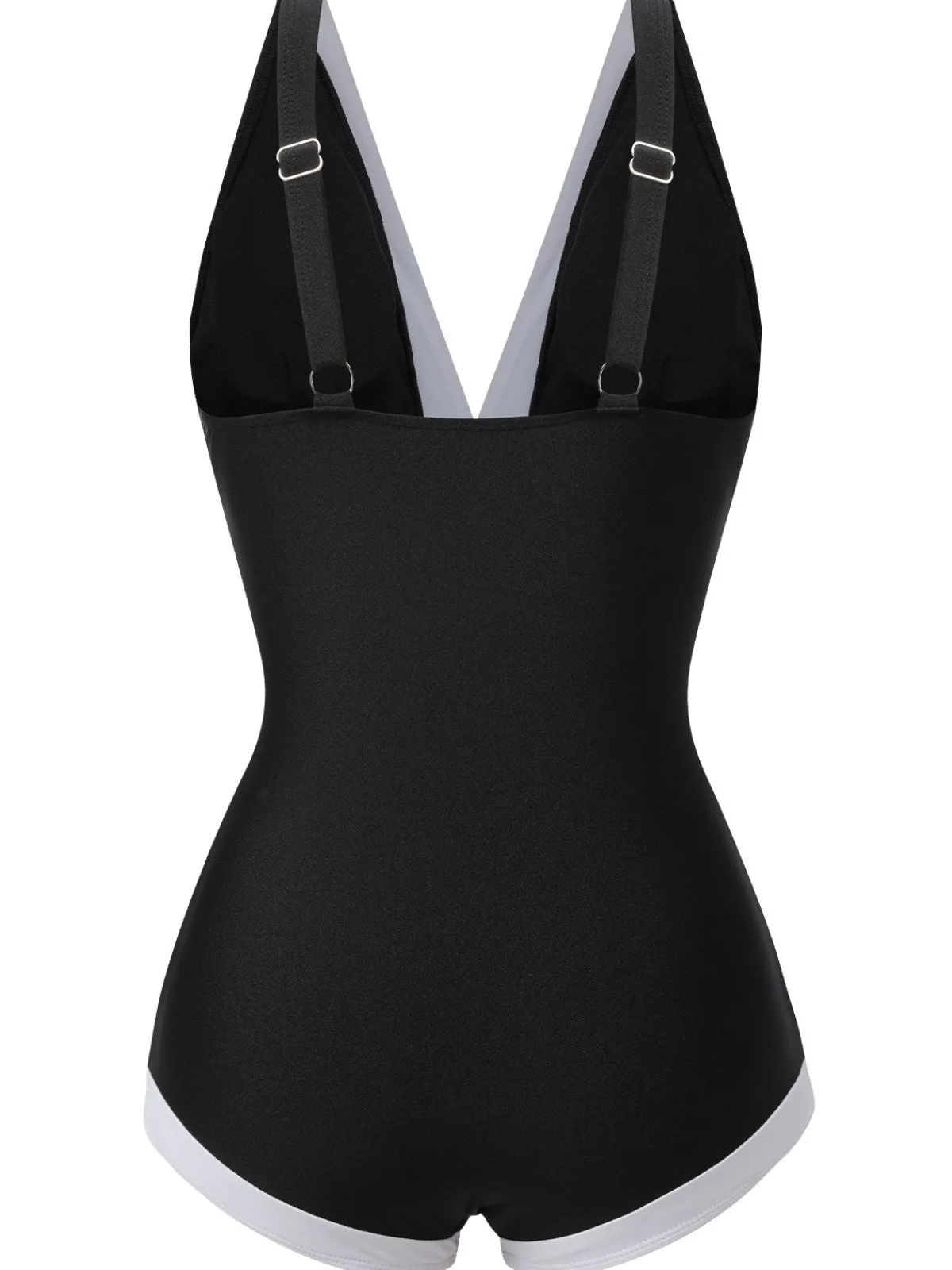 Outlet Retro Stage 1960s V-Neck Patchwork One-Piece Swimsuit Black