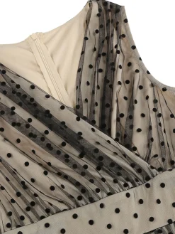 Hot Retro Stage 1950s V-Neck Polka Dot Mesh Dress Black