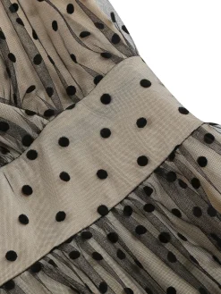 Hot Retro Stage 1950s V-Neck Polka Dot Mesh Dress Black