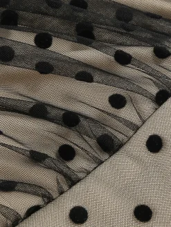 Hot Retro Stage 1950s V-Neck Polka Dot Mesh Dress Black