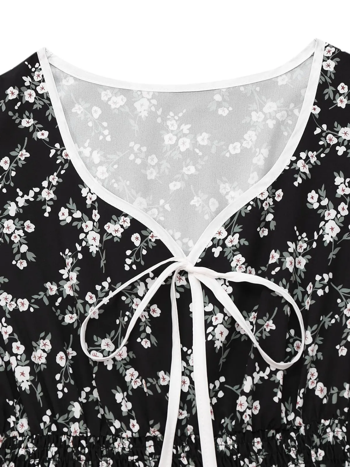 Online Retro Stage 1940s V-Neck Puff Ditsy Floral Dress Black