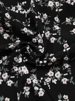 Online Retro Stage 1940s V-Neck Puff Ditsy Floral Dress Black