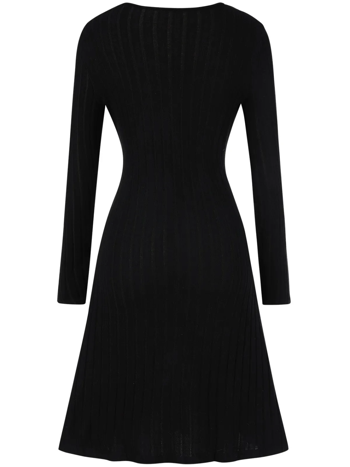 Hot Retro Stage 1940s V-Neck Solid Knitted Dress Black