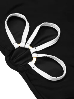 Clearance Retro Stage 1950s White Flower Hollow One-Piece Swimsuit Black