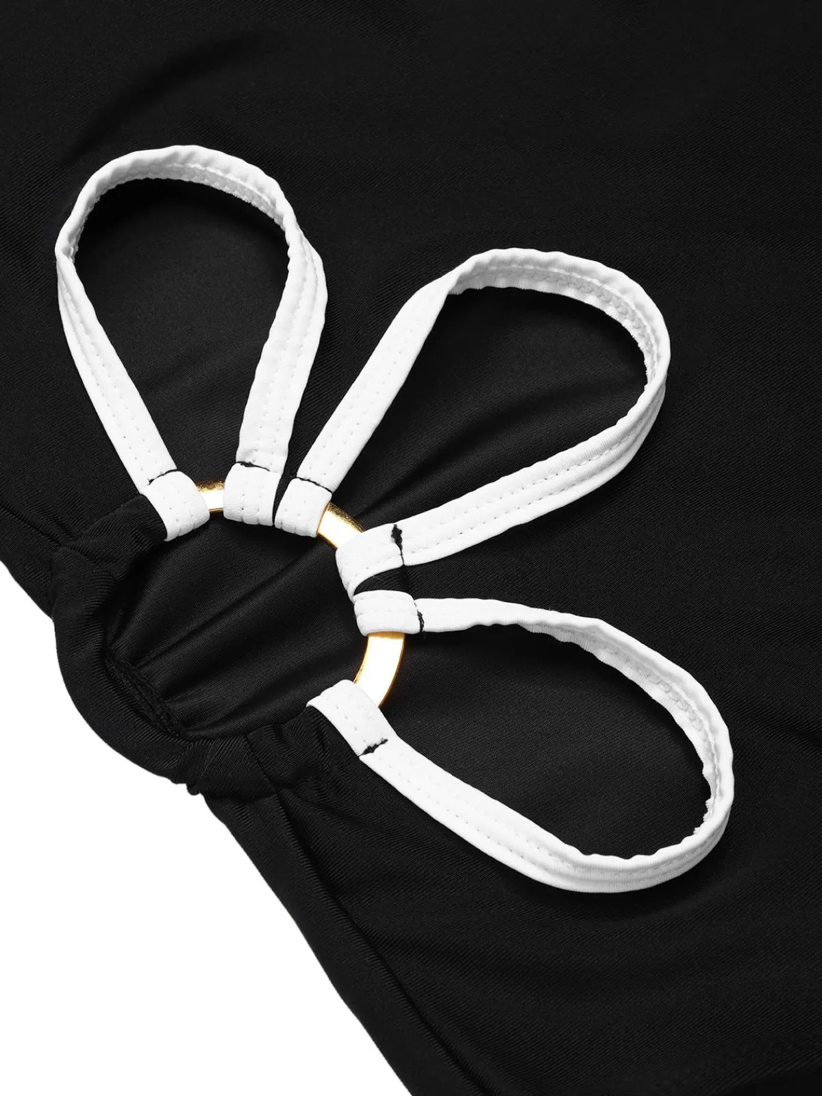 Clearance Retro Stage 1950s White Flower Hollow One-Piece Swimsuit Black