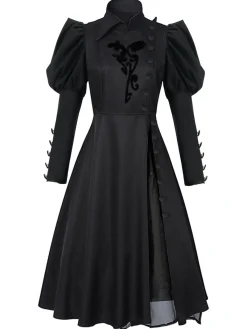 New Retro Stage 1940s Wicked-Inspired Floral Witch Dress Black
